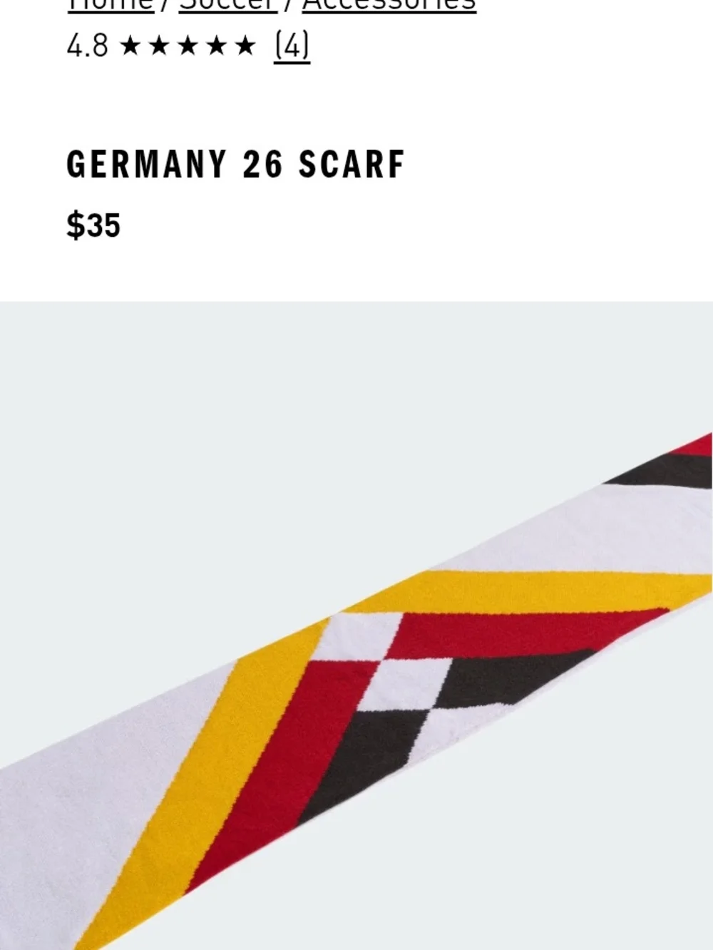 ⚽Adidas Germany 26 World Cup National Team Scarf - White, Black, Red, Yellow